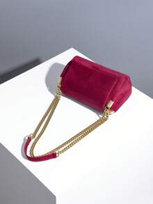 Bolso de hombro de mujer de estilo fashionable con múltiples capas de ante, bolso cruzado mini de mujer con solapa de terciopelo y cierre magnético, perfecto para combinar con abrigos en otoño/invierno, opción principal para bolsos de mujer en otoño/invierno - Burdeos - Ver 10