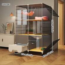 Multi-Layer Transparent Cat Cage With Drawer Litter Box, Easy To Clean Detachable Assembly Cat Villa House - Multicolor - View 4