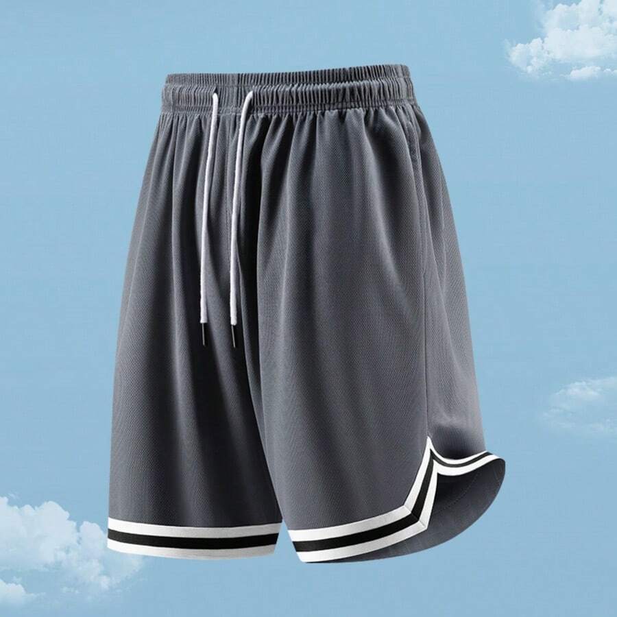 Quần short thể thao nam mùa hè mới, màu trơn, nhanh khô, thiết kế dây rút ở eo, phù hợp cho tập gym, chạy bộ và đi biển. - Xám - Xem 1