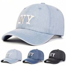 1pc Women's NY Letter Embroidered Washed Denim Baseball Cap, Street Fashion Hat, Outdoor Sun Protection Casual Cap For Spring/Autumn Travel, Beach Holiday - Multicolor - View 7