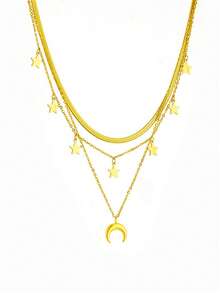3-Layer Necklace With Star & Moon Pendant, Suitable For Daily Wear And Showcasing Your Unique Personal Style - Gold - View 3