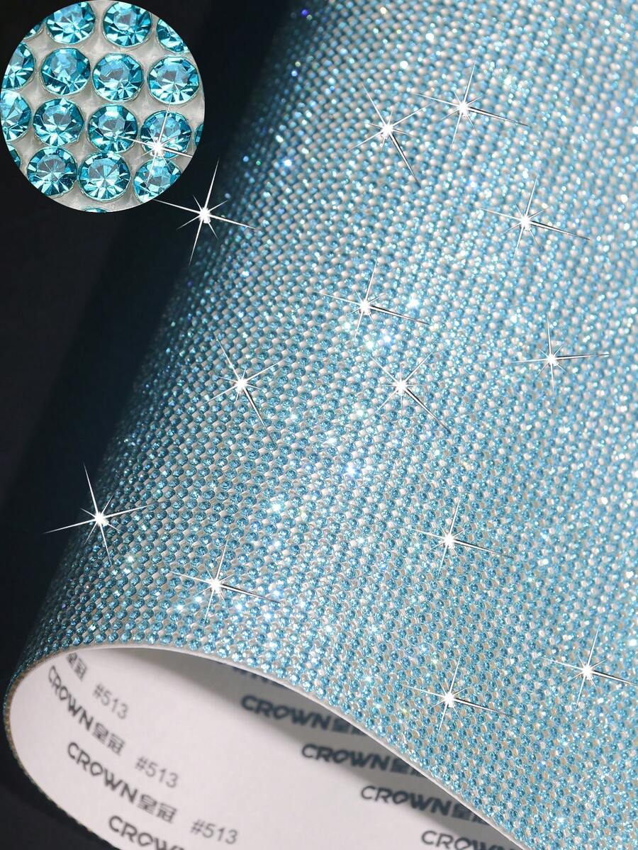 1pc Shiny Rhinestone Sticker, DIY Car Furniture, Cup, Photo Frame Decorative Sticker, Self-Adhesive Glitter Crystal Gem Sticker, Suitable For Car Decor, 4.45 X 9.37 Inch/8.96 X 9.37 Inch/9.37/12 Inch (Light Blue) - Light Blue - View 1