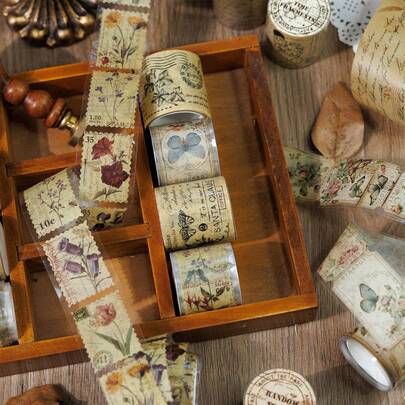 复古森林日记系列美式复古和纸胶带，装饰植物贴纸，适用于剪贴簿和日记本