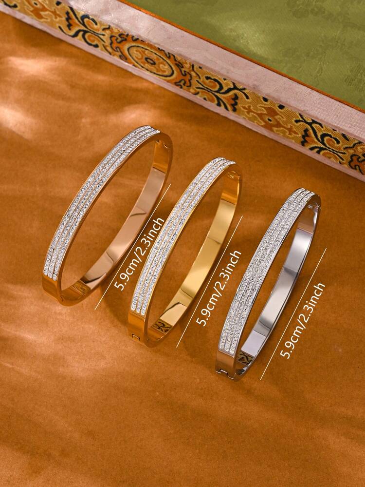 1 chiếc vòng tay bằng thép không gỉ mạ vàng hồng/bạc/vàng đính kim cương, chất liệu cao cấp, kiểu dáng tối giản, thích hợp đeo hàng ngày. - Hoa hồng vàng - Xem 2
