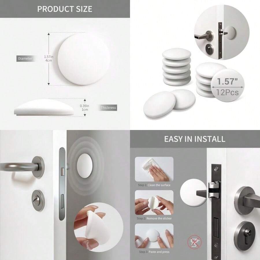 Door Stoppers - 1.57" White Door Stoppers For Wall 12 Pack With Heavy-Duty Adhesive - Wall Protector And Shock-Absorbent Protectors From Door Knobs - Prevents Scratches On Walls And Doors - White - View 1