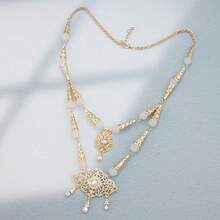 1pc Gold-Color Arabic Beaded Necklace, Women's Double-Layer Chain, Natural Gemstone, Bridal Wedding Jewelry - Double Layer Necklace - View 15