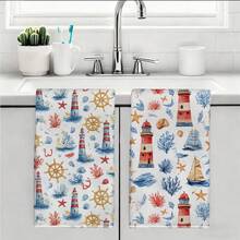 2条水彩风格航海主题厨房毛巾，超柔软微纤维厨房毛巾/洗碗布，完美的乔迁和家庭聚会礼物，厨房洗碗布/毛巾，节日家居装饰 - 彩色 - 查看 11