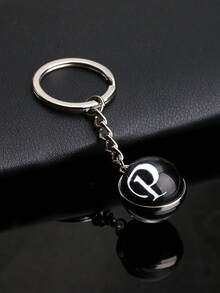26pcs Alphabet Glass Ball Keychain, Time Gem Double-Sided Pendant Keyring, Metal Key Chain Accessory, Small Gift - Black - View 33