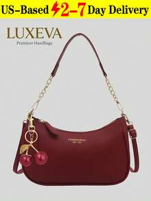 2026 New Fashion Classic Versatile Letter Graphic Decor Solid Color Waterproof PU Fabric Shoulder Bag/Crossbody Bag, Suitable For Shopping, Foldable - 紅色 - 查看 12