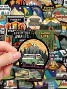 50pcs Camping Sticker Pack For Decorating Diary, Scrapbook, Planner, Luggage, Phone Case, Tablet, Skateboard, Guitar - View 6