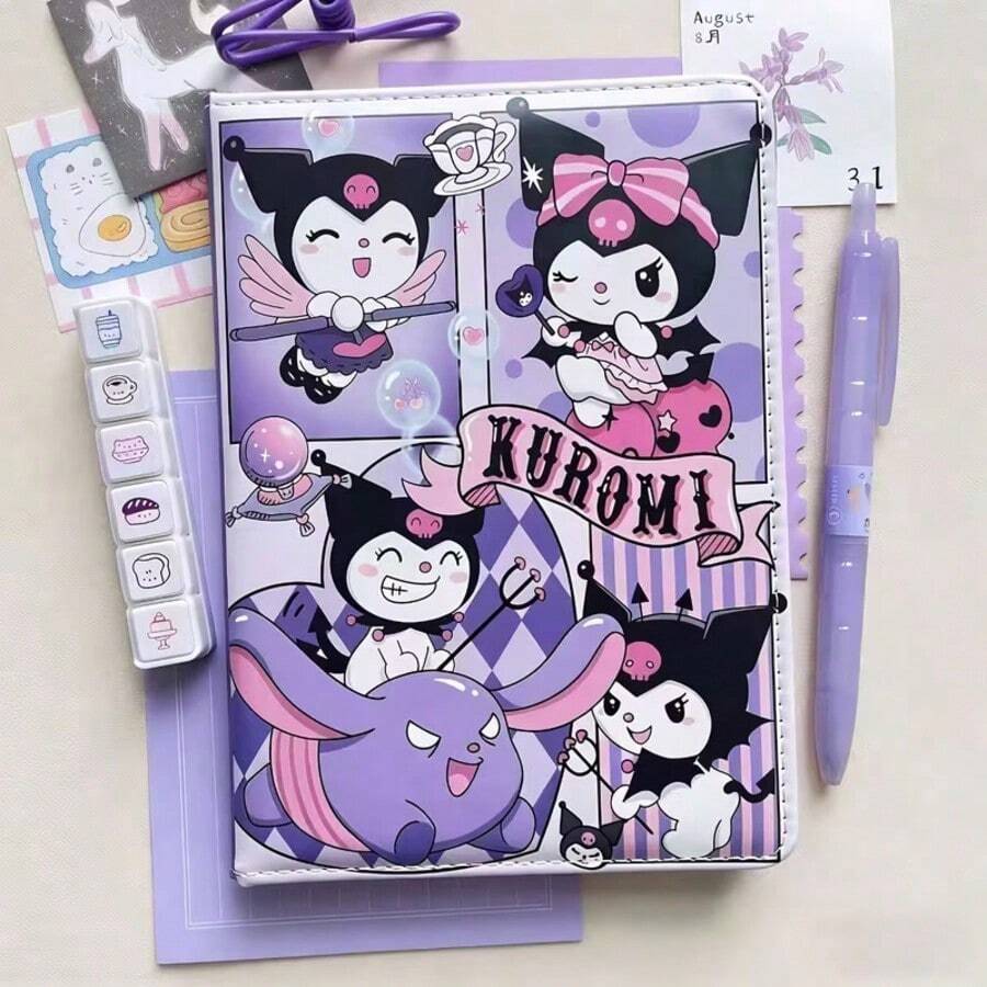 SANRIO 1本酷洛米主题笔记本，采用柔软的PU皮革封面和80页彩色内页，可用作日记本、手册、笔记本等。