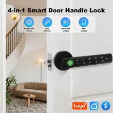 YFK Tuya Smart Four-In-One Door Lock - Fingerprint, Password, Key, APP, Unlock, Heavy-Duty Aluminum Alloy, Universal Left And Right Door Handle, Suitable For Apartment And Hotel Doors - 4-in-1 Double Door Handle Lock (Password, Fingerprint, Key, App) - View 3