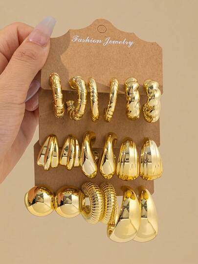 Juego de 6-18 pendientes de tono dorado para mujeres, pendientes de aro gruesos hipoalergénicos y pendientes de botón, adecuados para uso diario, festivales, fiestas, mejor regalo 2026