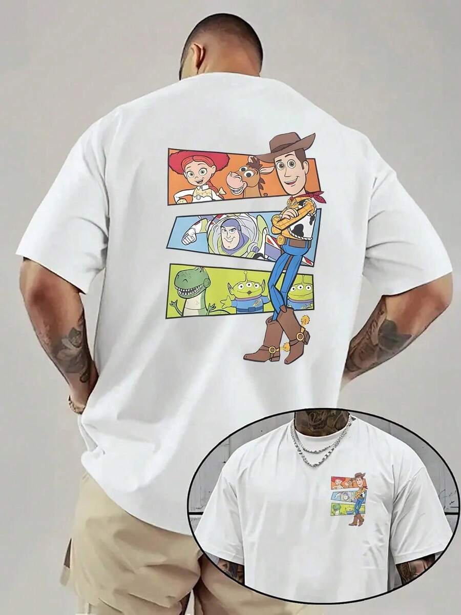 Disney Official Licensed Toy Story Woody Buzz Comic Strip Print 220g Cotton Crew Neck Unisex Tee - 白色 - 查看 1
