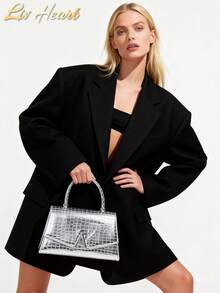 Women's Solid Color Mini Square Satchel Evening Bag, Elegant Dinner Chain Bag For Women,Elegant,Exquisite Patent Square Evening Bag For Party Dinner Bag,Clutch Bag For Party Girl,Woman,For Female Perfect For Party,Wedding,Prom,Dinner/Banquet,Best Gift For Women's Clip Glitter Dinner Wallet For Carnival Wedding Handbag For Party And Prom - Bạc - Xem 3