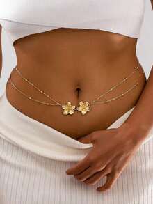 Fashionable Multi-Layer Waist Chain With & Daisy Pendant, Elegant Accessory Women (Excluding Box) - Yellow Gold 2 - View 12