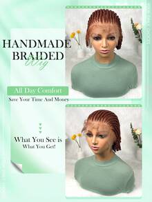 HD Full Lace Braided Headband Wig, Short Lace Braided Curly Ends, Fashionable Halloween Gift | Stylish Wear - Burnt Orange - View 7