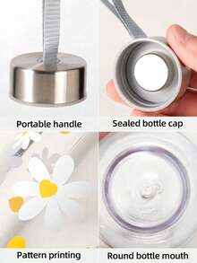 可爱印花玻璃水瓶套装，防漏便携旅行水瓶，带挂绳和金属盖 - 彩色 - 查看 8