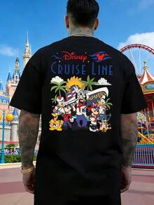 Disney Mickey Mouse Family Cruise Vacation Graphic T-Shirt, Casual Loose Crew Neck Men's Short-Sleeved Top, Tropical Vacation Style, Unisex, Suitable For Beach Vacations, Outings, Daily Commutes, And Parties. - Black - View 3