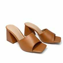 Women's Clog With 8cm Chunky Heel, Classic Block Heel, Colorful, Comfortable, Blogger-Inspired, Summer Fashion - 駝色 - 查看 3