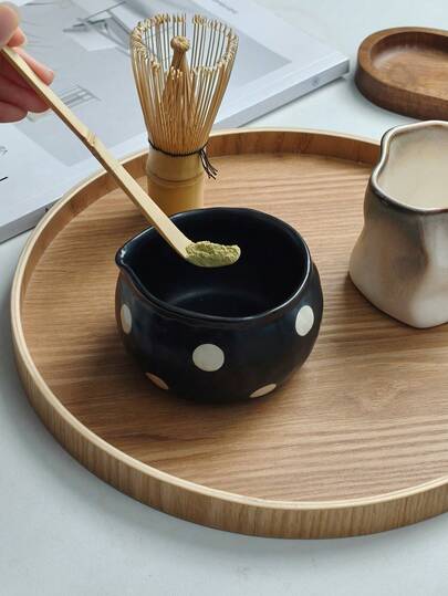 1 قطعة/3 قطع طقم ماتشا بنقاط سوداء، مع تصميم فوهة الصب، وعاء صغير مصنوع يدويًا بنقاط سوداء، مناسب لعشاق الماتشا، هدية مثالية للمبتدئين، تذكار عطلة، هدية عيد ميلاد