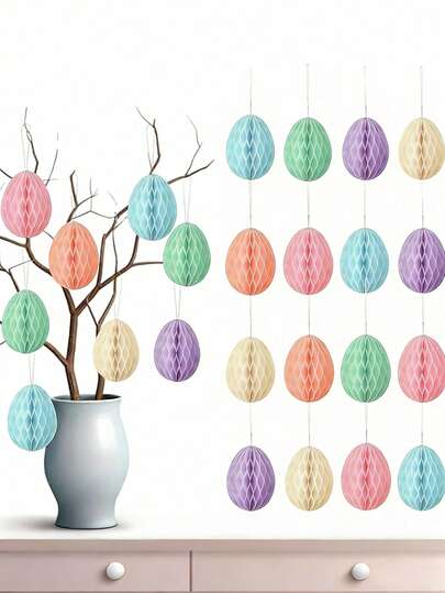 6pcs Easter Honeycomb Hanging Decorations, Easter Decorations Eggs Hanging Ornaments, 3D Paper Honeycomb Easter Egg Centerpieces, Colorful Paper Honeycomb, Easter Decorations, Hanging Decor, Home Decor, Tabletop, Ceiling, Indoor Outdoor, Easter Egg Decor, Egg Hunt Party, Easter Gifts