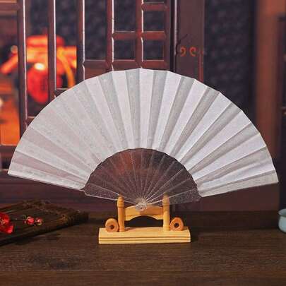 Folding Fan, Portable Elegant Cloth Hand Fan, Foldable Plastic Plain Chinese Fabric Hand Fan For Weddings Travel Party Dancing