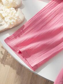 BASUSARRI 荷叶边吊带针织背心和直筒阔腿裤套装，时尚百搭，淑女甜美可爱，适合情人节、约会、聚会等场合，女生适用。 - 粉色 - 查看 10