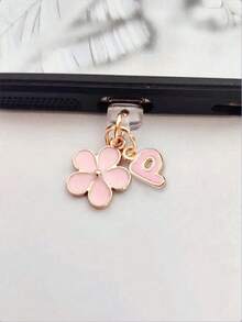 Fleur de Sakura rose en alliage de silicone 2-en-1 Fleur de Sakura rose + 26 lettres Bouchon anti-poussière pour port de charge de téléphone, pendentif en alliage exquis, doux et mignon pour accessoire de mode, décoration pour port de charge de smartphone, tablette, écouteur, Kindle, bouchon anti-poussière et anti-humidité transparent en silicone, convient comme petit cadeau, étanche, compatible avec les séries de téléphones Lightning/Type-C et autres Android/Apple 17/16/15, cadeau d'anniversaire de printemps - Rose bonbon - Voir 22