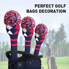 FINGER TEN Pom Golf Head Covers 1 Pack For Driver Fairway Hybrid, Stylish Colors Options Pom Stripes Pattern With Long Neck Design & Interchangeable Number Tag For Easy To Identify - Multicolor - View 5