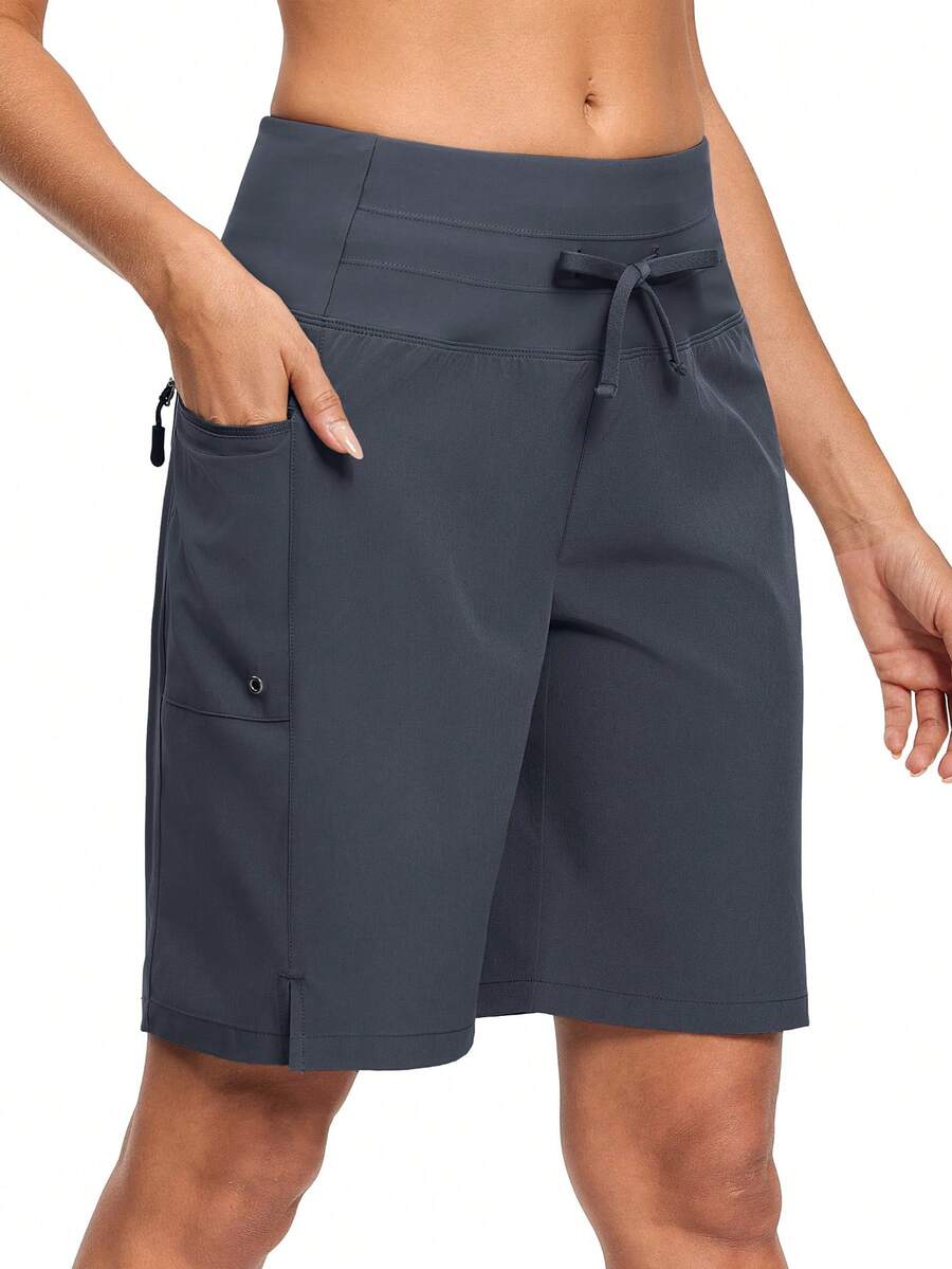 Womens 9" Swim Shorts UPF 50+ Quick Dry High Waisted Swim Trunks For Women With Liner & Zipper Pockets - Iron Gray - View 1