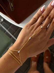 1pc Luxury Multi-Layer Finger Chain Bracelet, Minimalist Versatile Delicate Chain Hand Jewelry, Gift For Women - Gold - View 1