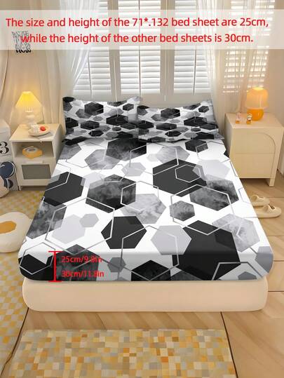 2/3件套家用纺织床单套装，黑白格子图案，涤纶材质，数码印花，全包边弹力设计，适合作为礼物送给年轻人，节日或四季卧室装饰。