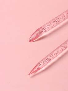 FULL BEAUTY 3pcs Pink Acrylic Double-Ended Cuticle Pusher & Nail Cleaner, Nail Care Tools, Nail Art Tools, Back To School, Nail Accessories, Nail Sticker Tools - Pink - View 3