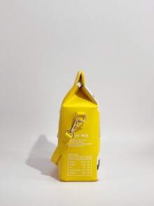 Fashionable Milk Carton Shaped Letter & Cow Print Crossbody Bag, With Detachable Strap And Zipper Closure, Casual Commuter Sling Bag Suitable For Travel And Daily Use, Strawberry Pattern Square Handbag - Yellow - View 6