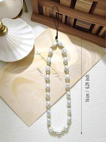 奢华珍珠元素 1 件巴洛克仿珍珠手机挂绳椭圆形仿珍珠间隔手机链复古优雅小众设计手机挂饰手机带礼物送给母亲、家人、朋友生日、节日、春季周年纪念日 - 白色 - 查看 7