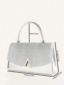 Women's Evening Bag, Glittering Fabric Fashion Clutch, Large Capacity Handbag, Luxury V-Shape Metal Decor, Suitable For Wedding, Party, Gathering, Evening Event, Birthday Gift, Valentine's Day Gift - Silver - View 5