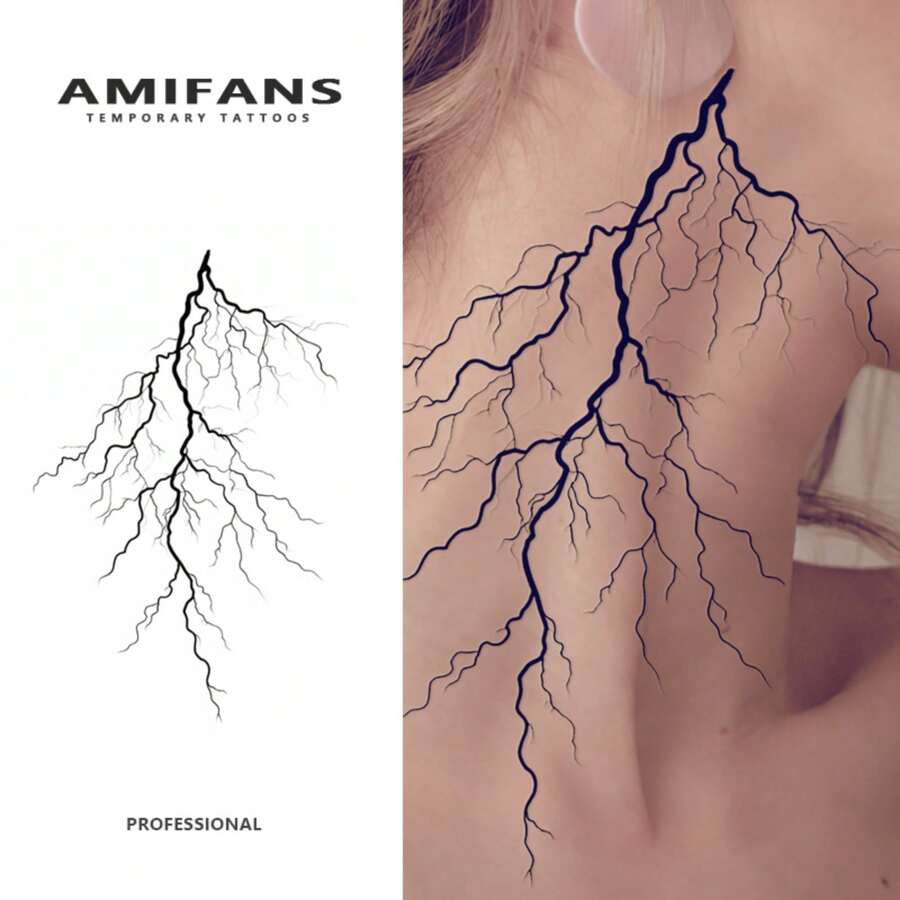 AMIFANS Temporary Tattoos, Semi-Permanent Tattoos, Lasting 1-2 Weeks, Durable Tattoos, Fruit Juice Tattoos, Realistic Tattoos, Romantic Tattoos, Fake Tattoos, Waterproof, Authentic Tattoo Appearance, Niche Design Tattoos, Fruit Tattoos, Plant Tattoos - Black - View 1