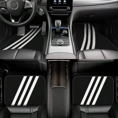 4pcs Car Floor Mats With Stylish Striped Pattern Design, Personalized Graphic, Suitable For Cars, Trucks And SUVs, Durable And Easy To Clean, All-Season Use, Perfect For Car Enthusiasts And As Gift For Friends And Family