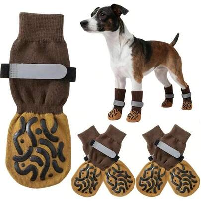 iDestry 4 Packs Of Non-Slip Dog Socks Prevent Licking Biting Of Hard Wooden Floors Strong Protection Double-Sided Anti-Slip Dog Socks Pet Socks Are Non Slip, Prevent Injury, And Keep Warm