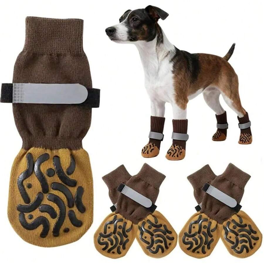 iDestry 4 Packs Of Non-Slip Dog Socks Prevent Licking Biting Of Hard Wooden Floors Strong Protection Double-Sided Anti-Slip Dog Socks Pet Socks Are Non Slip, Prevent Injury, And Keep Warm - Multicolor - View 1
