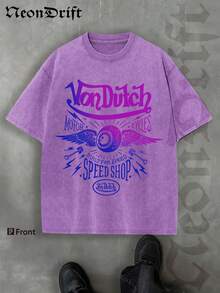 NeonDrift (230 Cotton T-Shirt) Halloween, Christmas, Thanksgiving Gifts   Fashion Head Y2k Style Pattern Men's Casual Soft 100% Cotton All-Match Crew-Neck Short-Sleeved T-Shirt Beige Apricot Color Vintage Shirts Men Style, Handmade Washed T-Shirt, Retro Men's Summer Round Neck Short Sleeved Casual Pure Cotton Print - Purple - View 1