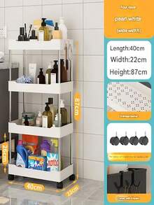 Estantería de almacenamiento móvil de varios niveles, adecuada para baño, inodoro, sala de estar, cocina, estantería de almacenamiento móvil compacta, decoración del hogar y el baño, organización del almacenamiento, decoración de otoño, decoración de vuelta al colegio - Multicolor - Ver 10