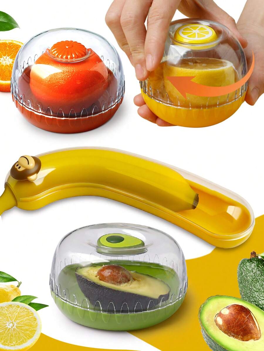 1pc Creative Fruit Pattern Transparent Food Storage Box, Plastic Fruit & Vegetable Fresh-Keeping Box, Leak-Proof Sealed Fruit & Vegetable Snack Box, Banana Avocado Lemon Orange Shaped Storage Box, Outdoor Portable Storage Box, Banana Dedicated Protective Box Anti-Crush, Reusable, Suitable For Fruits & Vegetables - View 1