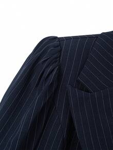 HOMEYEE Bộ vest kẻ sọc, áo blazer và quần tây kiểu công sở, quần ống ôm, kiểu dáng đa năng phù hợp cho nhiều dịp, đi nghỉ mát và công tác, bộ 2 món. - Màu xanh hải quân - Xem 7