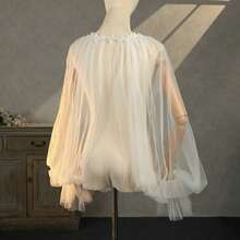 1pc European And American Style Elegant Wedding Gown Shawl, Flare Sleeve Bridal Robe - Multicolor - View 4