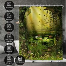 1pc Magic Forest Shower Curtain, Made Of Polyester, Waterproof, Non-Blackout, Suitable For Home And Bathroom Decor, Comes With 12 Hooks - A - View 5