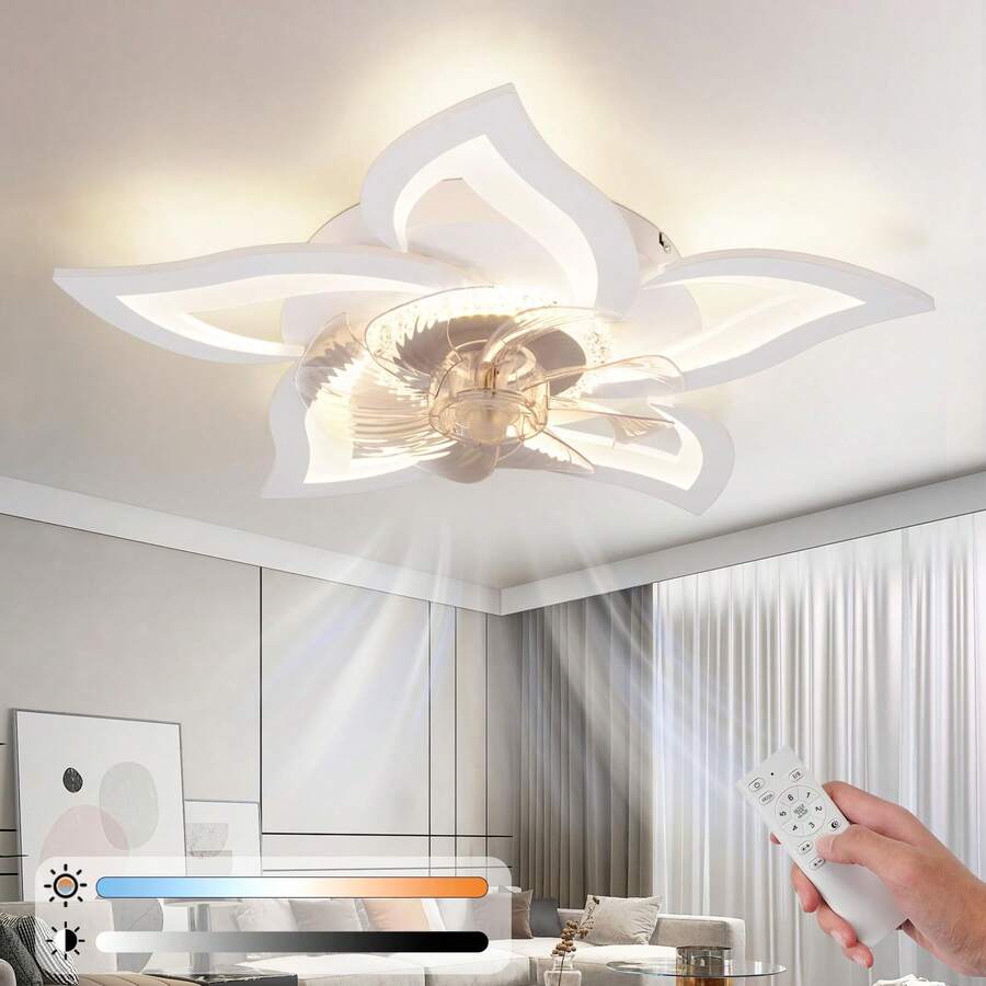 ZMH LED Ceiling Fan With Lighting - Modern Ceiling Light With Fan Quiet 48W Remote Control Dimmable 3 Color Temperature 6-Speed Timer White Fan Lamp For Teen Room Children's Room - 燕尾款 - 查看 1