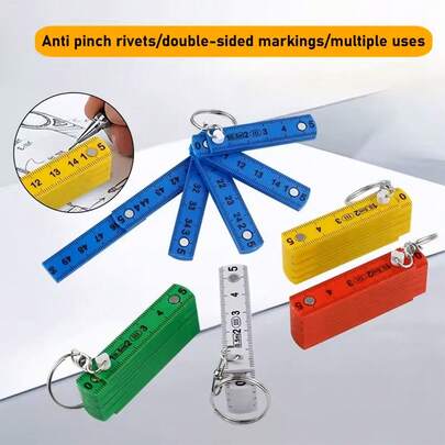 1pc ABS Plastic Multifunctional Folding Ruler, 50cm/19.69in, 10-Fold With Keychain, Compact And Portable, Suitable For Drawing And Measuring