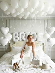 30-45pcs Bride Balloon Set - 40 Inch White BRIDE Banner Decor, Matte White Latex Balloons, White Heart Foil Balloons, Fake Flower Petals, Suitable For Bridal Shower, Bachelorette Party, Wedding Engagement Decoration, Bride Room Decor, Bride To Be Supplies, Home Atmosphere, Photo Props - trắng - Xem 4